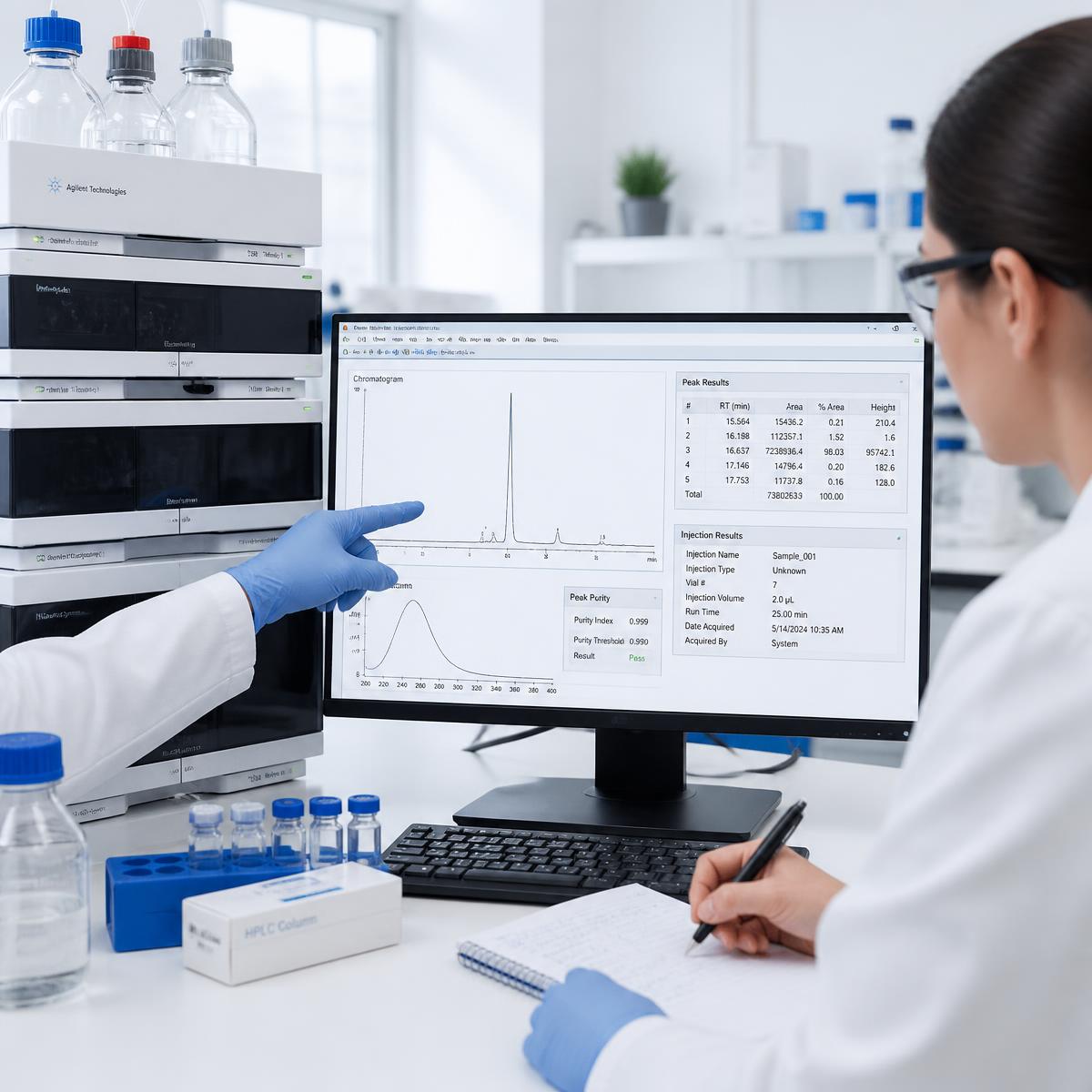 Analyst reviewing chromatography results